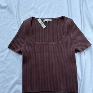 Madewell Square Neck Cropped Ribbed Sweater Tee in Purple